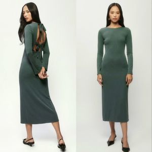 REFORMATION Benedict Long Sleeve Dress Juniper Green Women's Size M